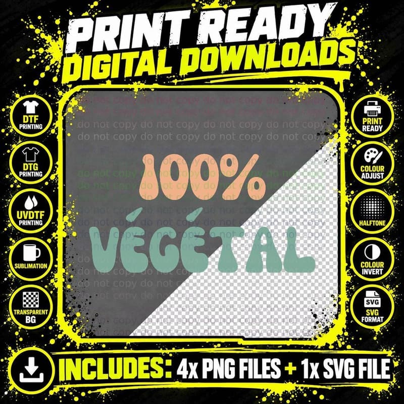 100% Vegetable Vegan T-Shirt, Vegetarian Humor Png SVG Digital Bundle