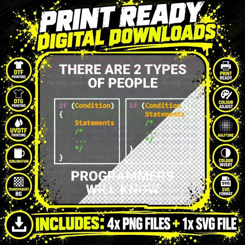 2 Types of Programmers T-Shirt, Computer Science Humor Png SVG Digital Bundle
