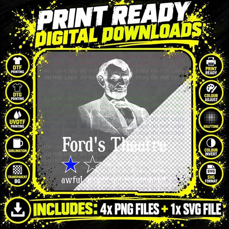 Abraham Lincoln Ford's Theatre One-Star Tee Png SVG Digital Bundle