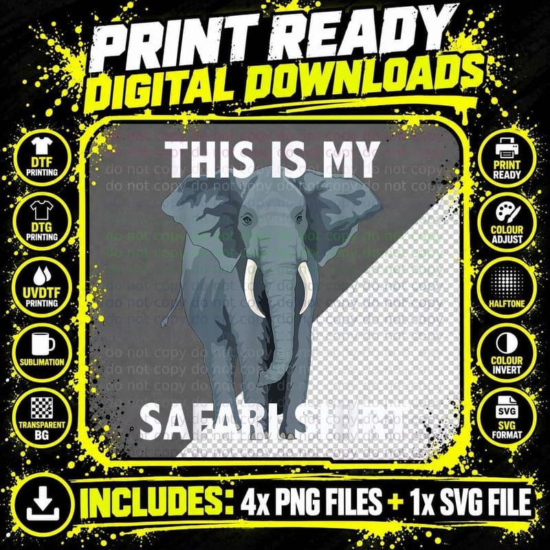 African Safari Elephant T-Shirt, Funny Safari Trip Png SVG Digital Bundle