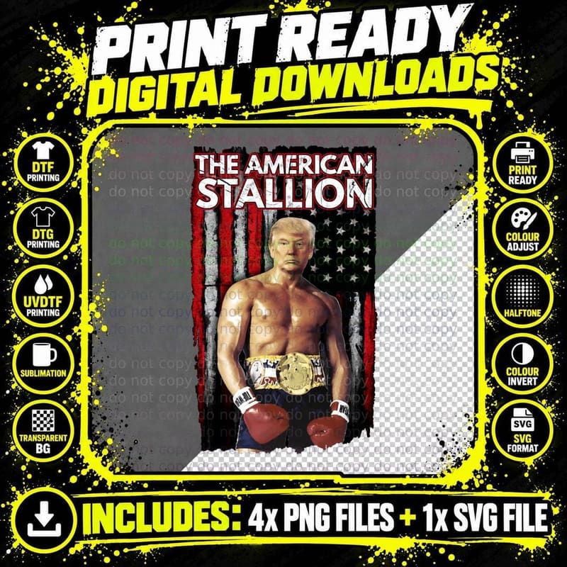American Stallion Boxer T-Shirt, Champion Belt and Us Png SVG Digital Bundle