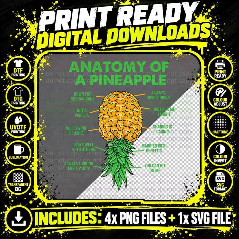 Anatomy of a Pineapple T-Shirt, Funny Sarcasm Png SVG Digital Bundle