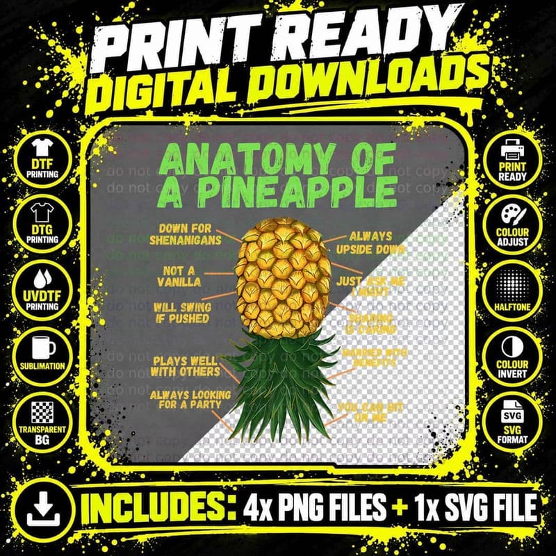 Anatomy of a Pineapple T-Shirt, Upside Down Swinger Joke Png SVG Digital Bundle