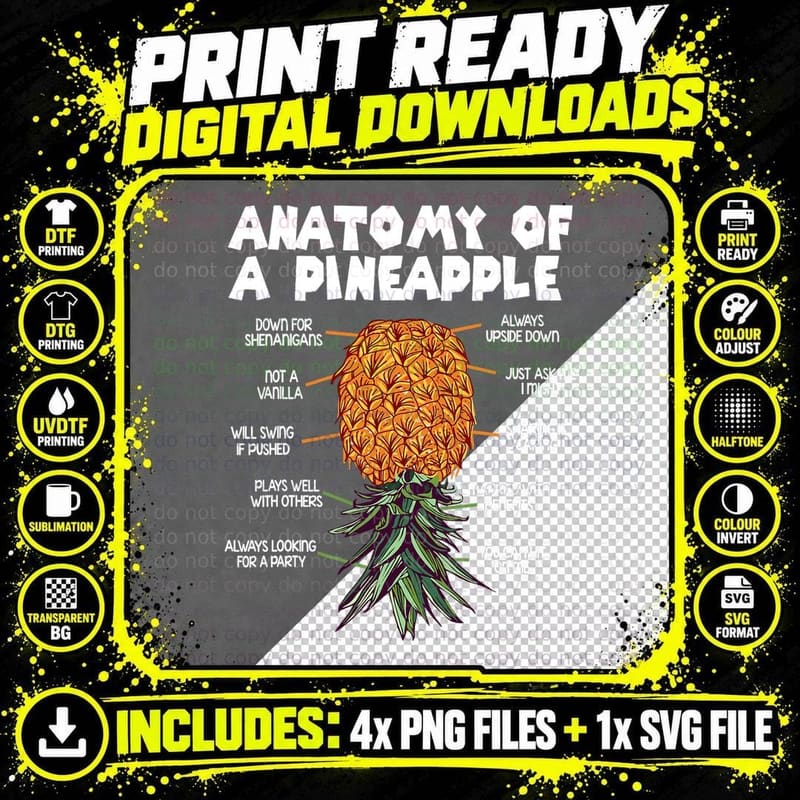 Anatomy of a Pineapple Tee, Upside Down Diagram Png SVG Digital Bundle