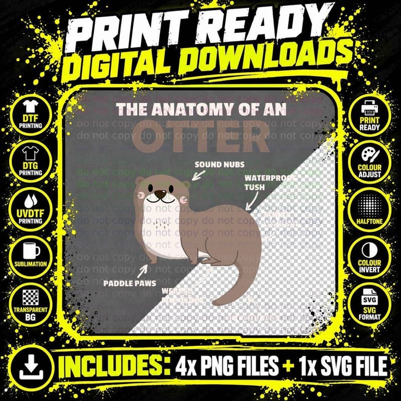 Anatomy of an Otter Diagram, Sound Nubs Paddle Paws Png SVG Digital Bundle