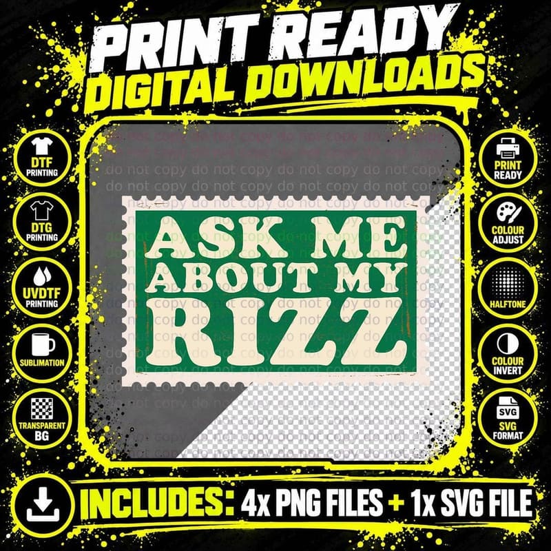 Ask Me About My Rizz Stamp Graphic T-Shirt Png SVG Digital Bundle