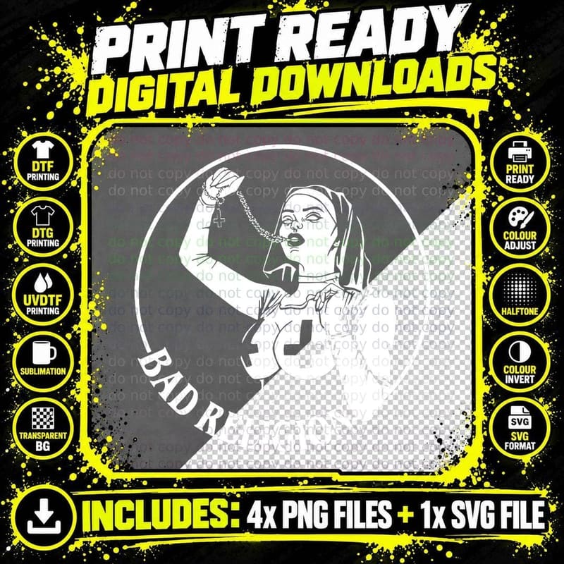 Bad Nun Religion Sexy T-Shirt, Sexy Nun Illustration Png SVG Digital Bundle