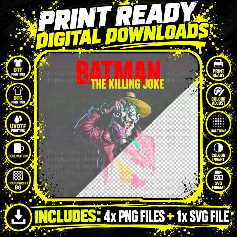 Batman the Killing Joke T-Shirt, Comic Book Art Print Png SVG Digital Bundle