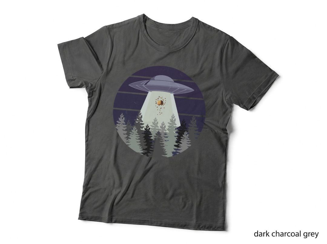Bee Hive Abduction by UFO, Retro Alien Uap Pine Forest, Funny Bee Tee