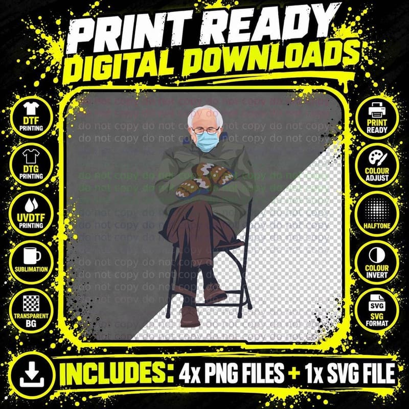 Bernie Sanders Funny Mittens Sitting Inauguration Meme Png SVG Digital Bundle