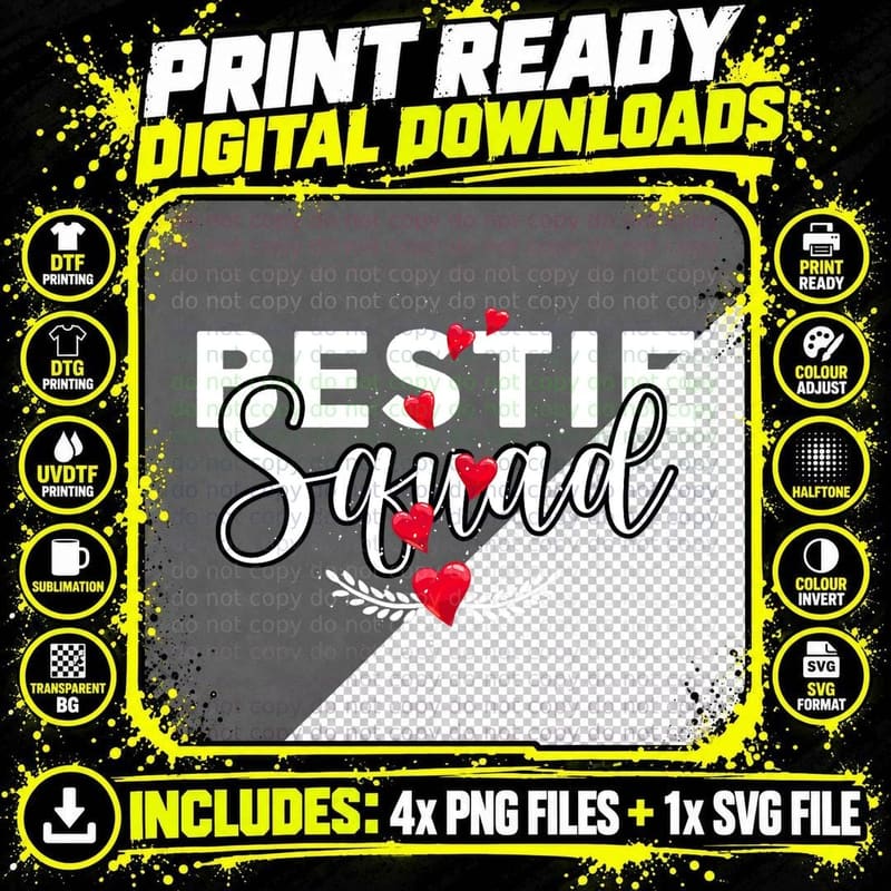 Bestie Squad Funny Matching Bff Friend Crew Hearts Png SVG Digital Bundle