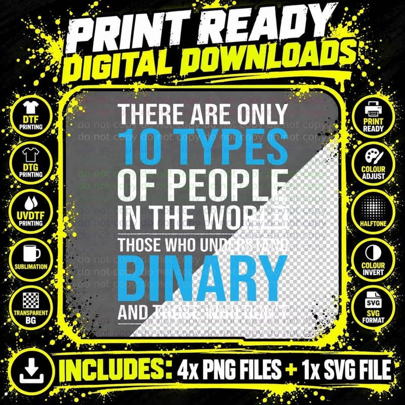 Binary Code Computer Science T-Shirt, Nerd Humor Png SVG Digital Bundle