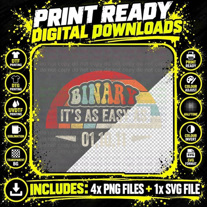 Binary Funny Computer Geek T-Shirt, Retro Vintage Png SVG Digital Bundle