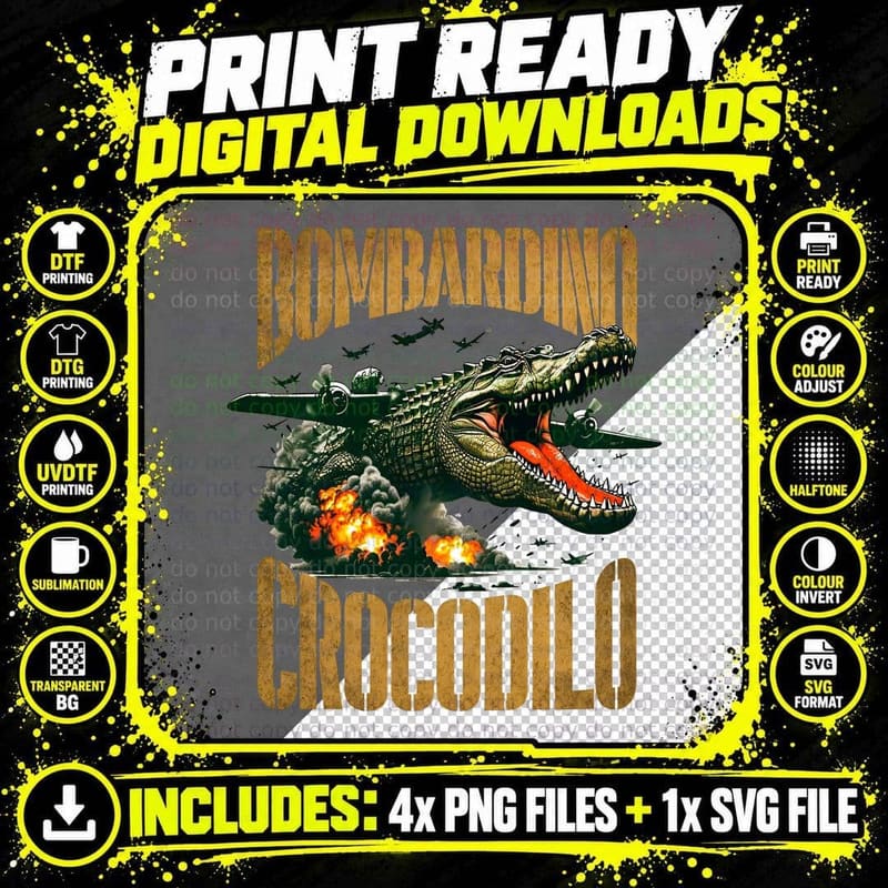 Bombardino Crocodilo Shirt, Italian Brain Rot Crocodile Png SVG Digital Bundle