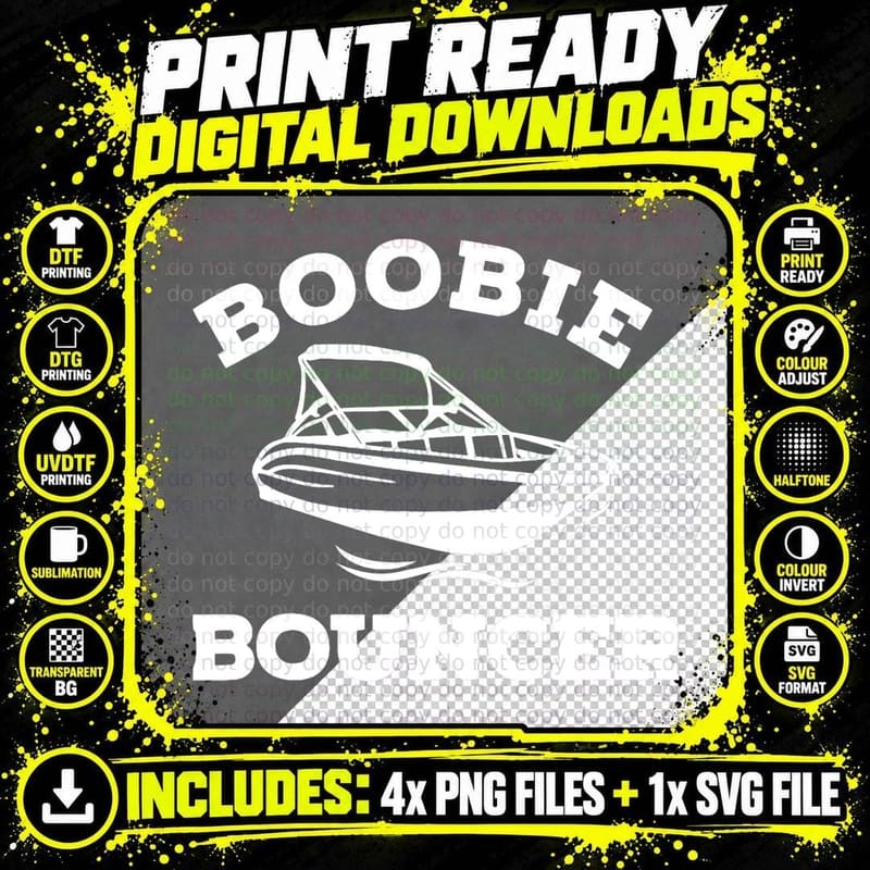 Boobie Bouncer Boating T-Shirt, Speedboat Illustration Png SVG Digital Bundle