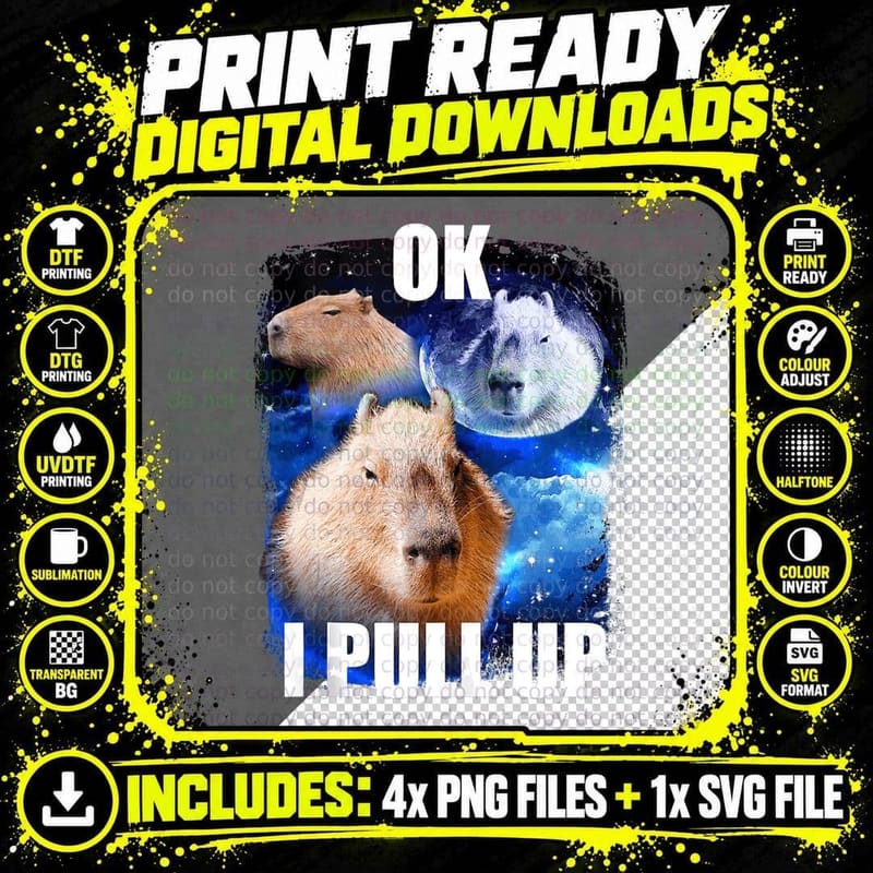 Capybara Meme Funny Animal Humor, Pet Lover Apparel Png SVG Digital Bundle