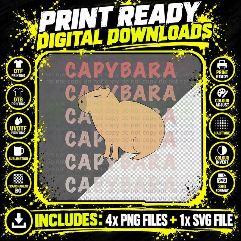 Capybara Repeat Meme T-Shirt, Cute Cartoon Rodent Art Png SVG Digital Bundle