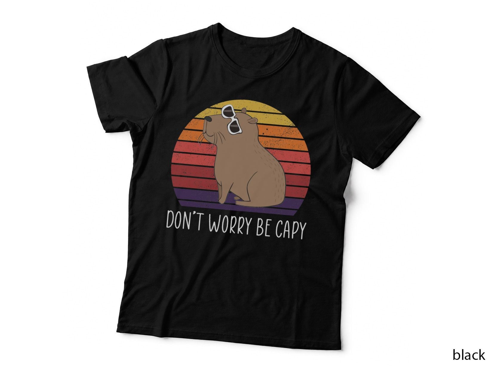 Capybara Sunset Retro T-Shirt, Do Not Worry Be Capy Sunglasses, Funny Animal