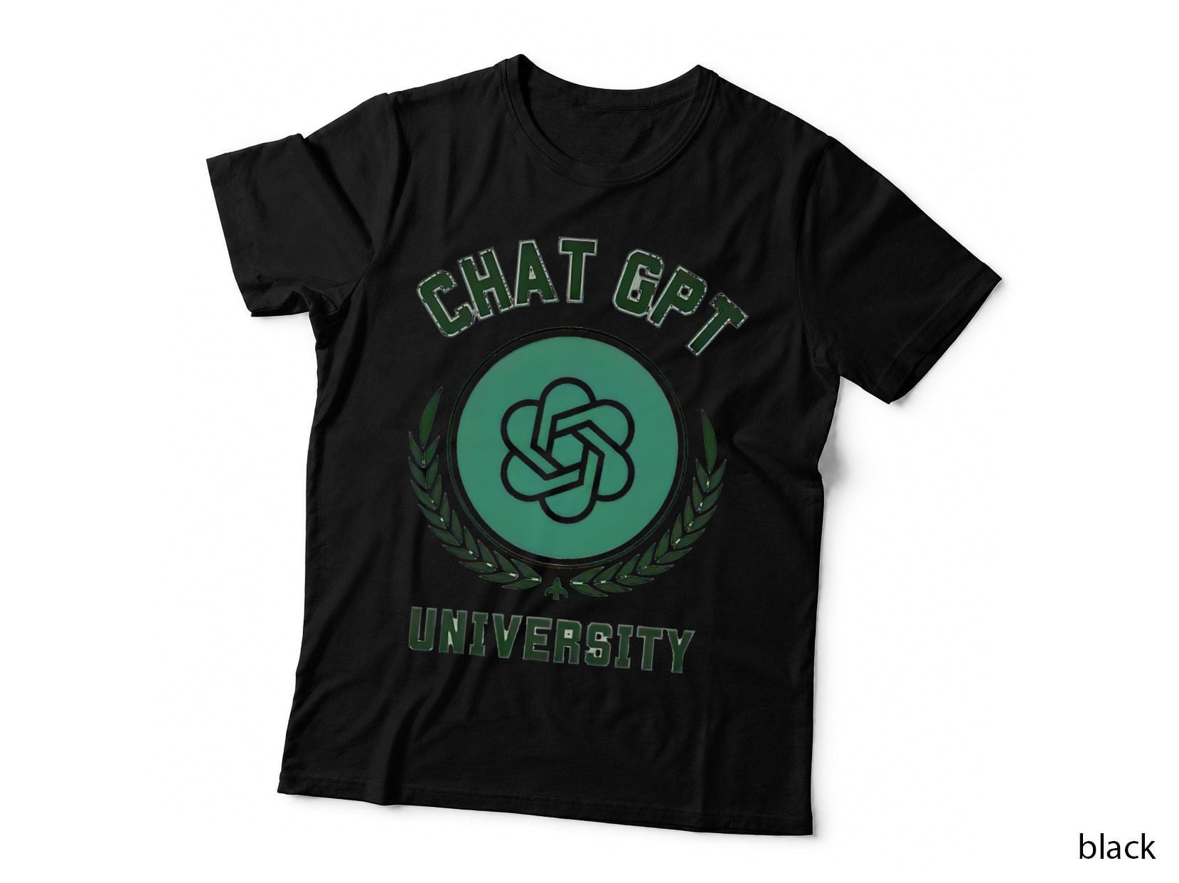 Chatgpt University College Crest T-Shirt, AI Laurel Emblem, Funny Tech Fan