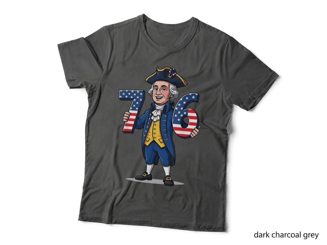 Chibi Founding Father Holds 76 Flag T-Shirt, History Meme, Six Seven Joke