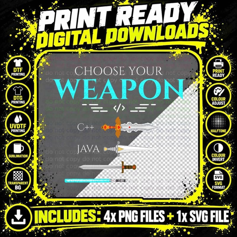 Choose Your Programming Weapon T-Shirt Png SVG Digital Bundle