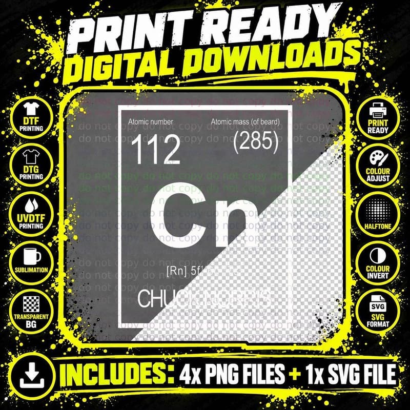 Chuck Norris - Periodic Table of Elements T-Shirt Png SVG Digital Bundle