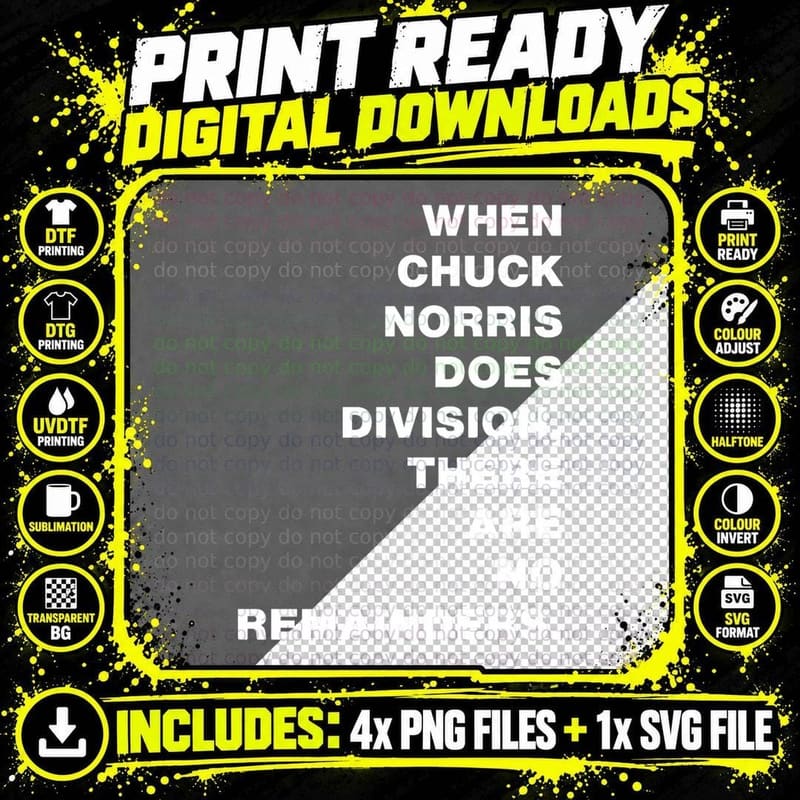 Chuck Norris Division No Remainders Funny Quote T-Shirt Png SVG Digital Bundle