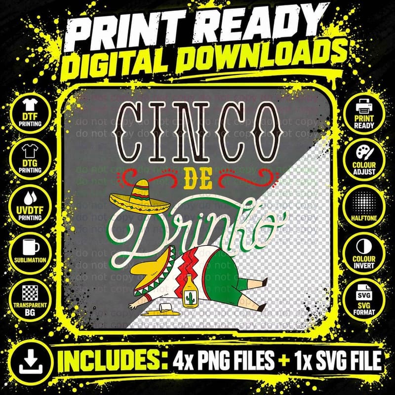 Cinco De Drinko Sombrero Pinata Tee Png SVG Digital Bundle
