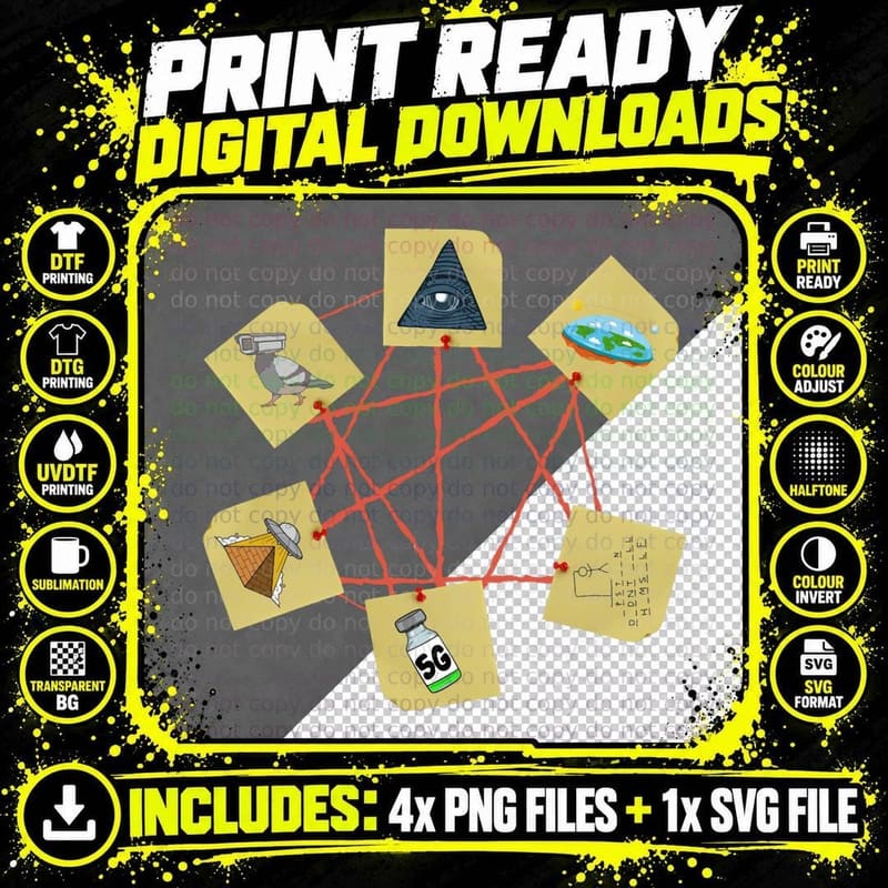 Conspiracy Theory Board T-Shirt, All-Seeing Eye Flat Png SVG Digital Bundle
