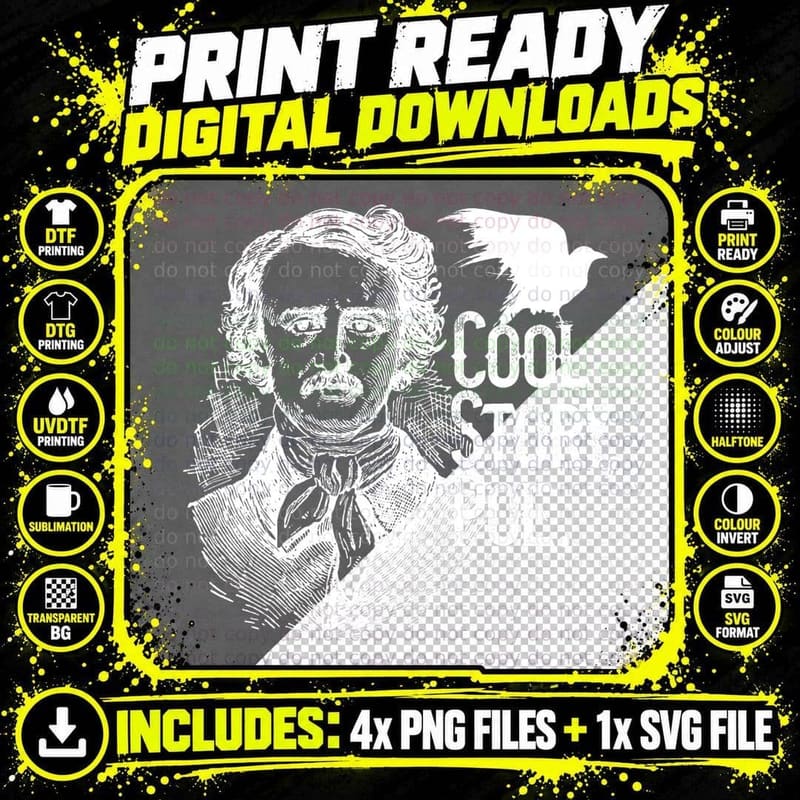 Cool Story Poe T-Shirt, Edgar Allan Poe Sketch Art Png SVG Digital Bundle