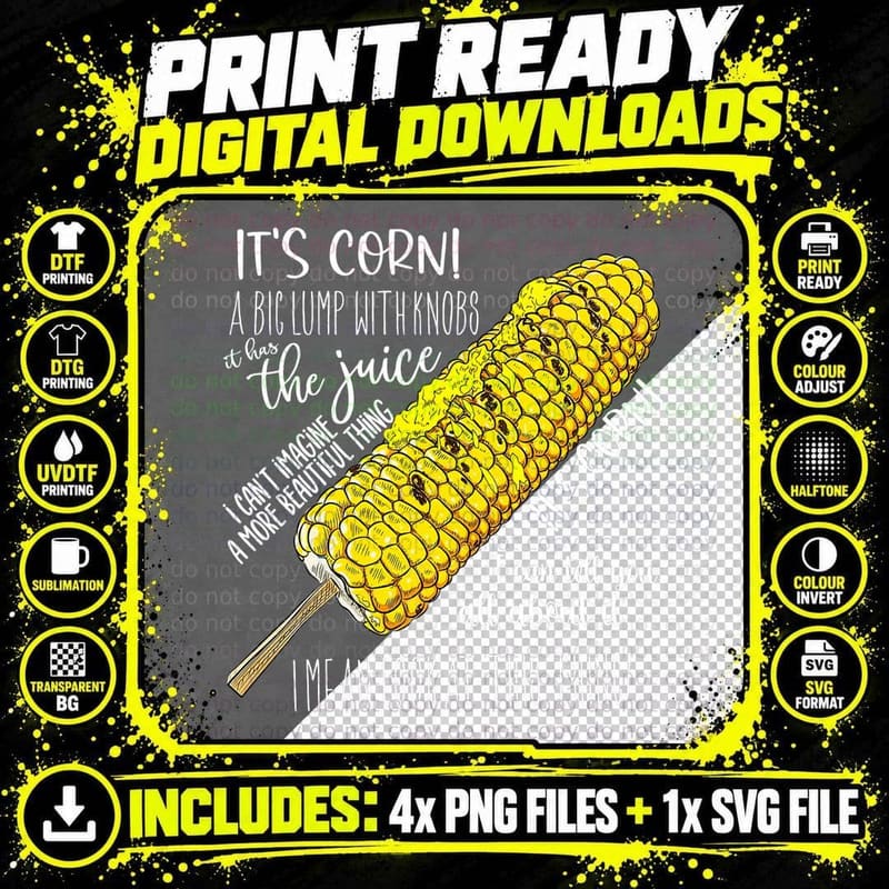 Corn Cob on Stick T-Shirt, Funny Food Meme Design Png SVG Digital Bundle