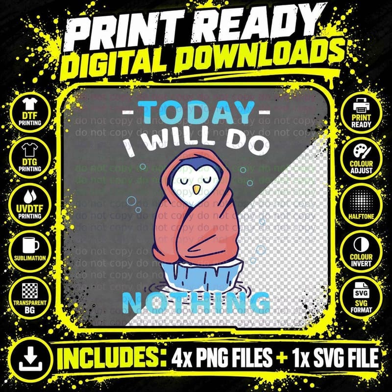 Cute Sleeping Penguin T-Shirt, Funny Sarcasm Png SVG Digital Bundle