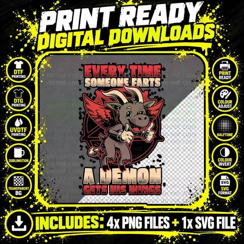 Demon Fart Wings T-Shirt, Funny Sarcasm Tee Png SVG Digital Bundle