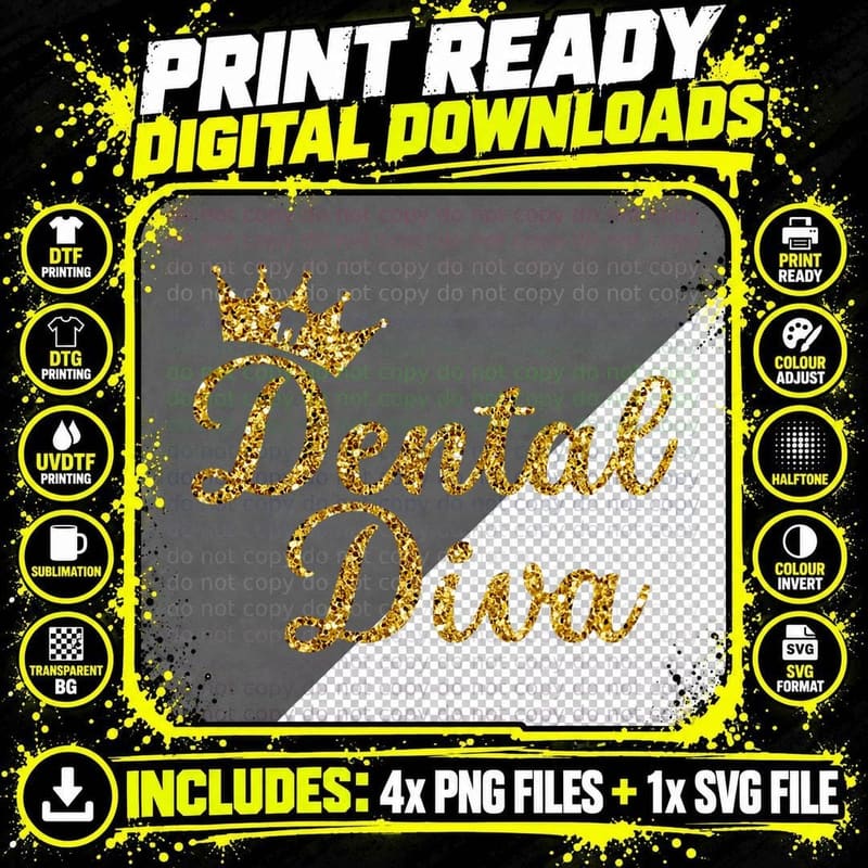 Dental Diva - Dental Assistant Funny T-Shirt Png SVG Digital Bundle