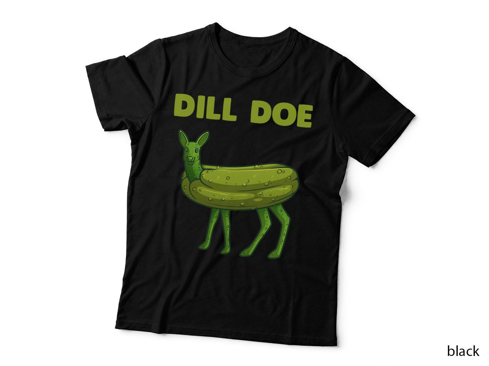 Dill Doe Pickle Deer Hybrid, Green Cartoon Pun Art, Foodie Humor Tee
