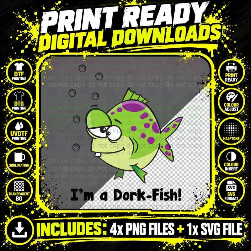 Dork-Fish T-Shirt, Funny Fish Design, Nerd Humor Png SVG Digital Bundle