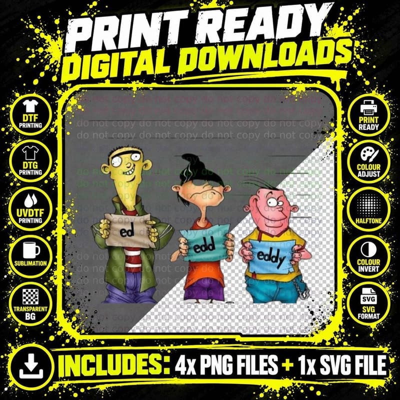 Ed Edd and Eddy Mugshot Lineup, Cartoon Trio Arrested Png SVG Digital Bundle