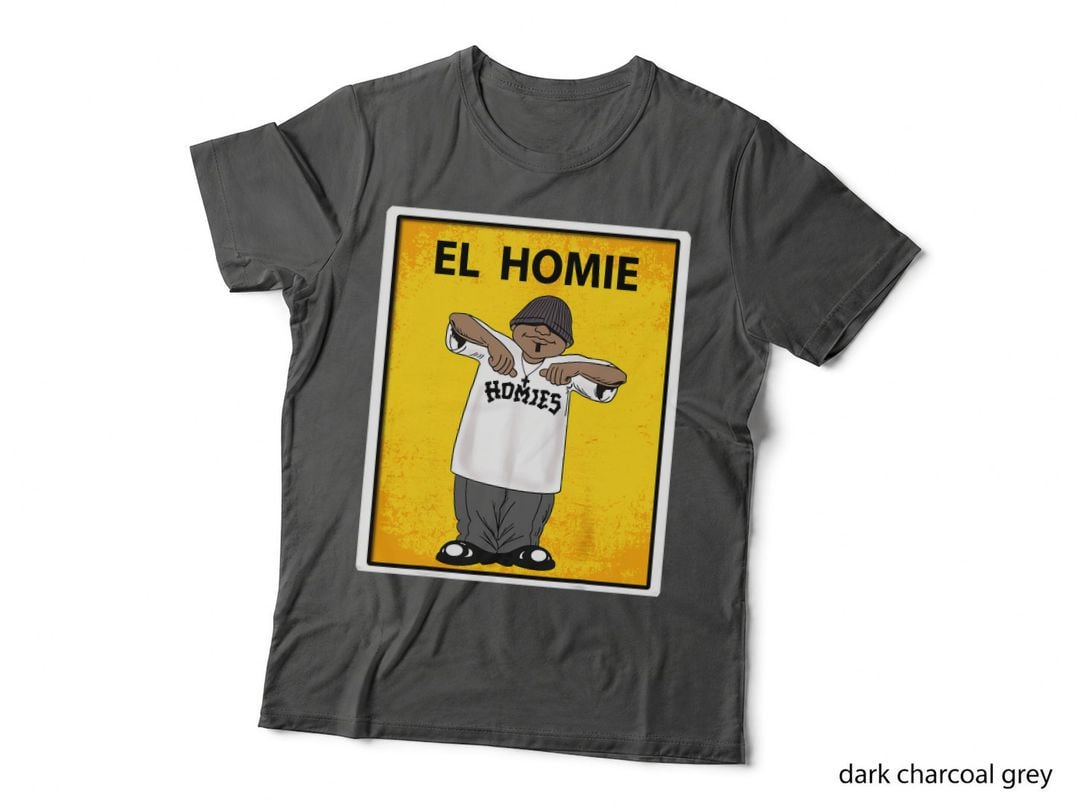 El Homie Cartoon Street Figure, Retro Yellow Sign Novelty Design, Funny T-Shirt