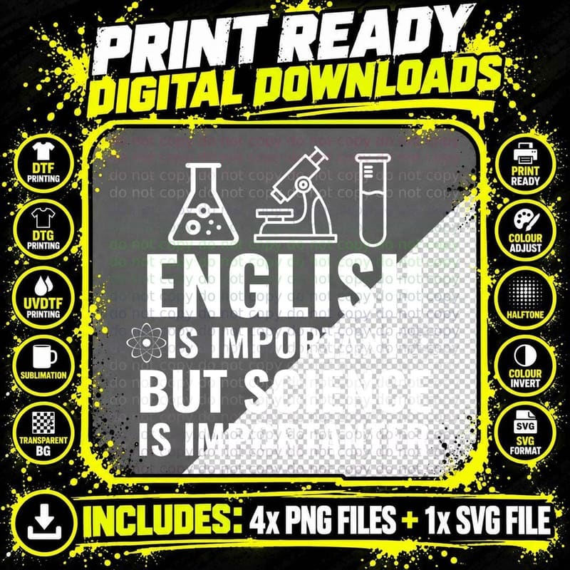 English Is Important but Science Is Importanter T-Shirt Png SVG Digital Bundle