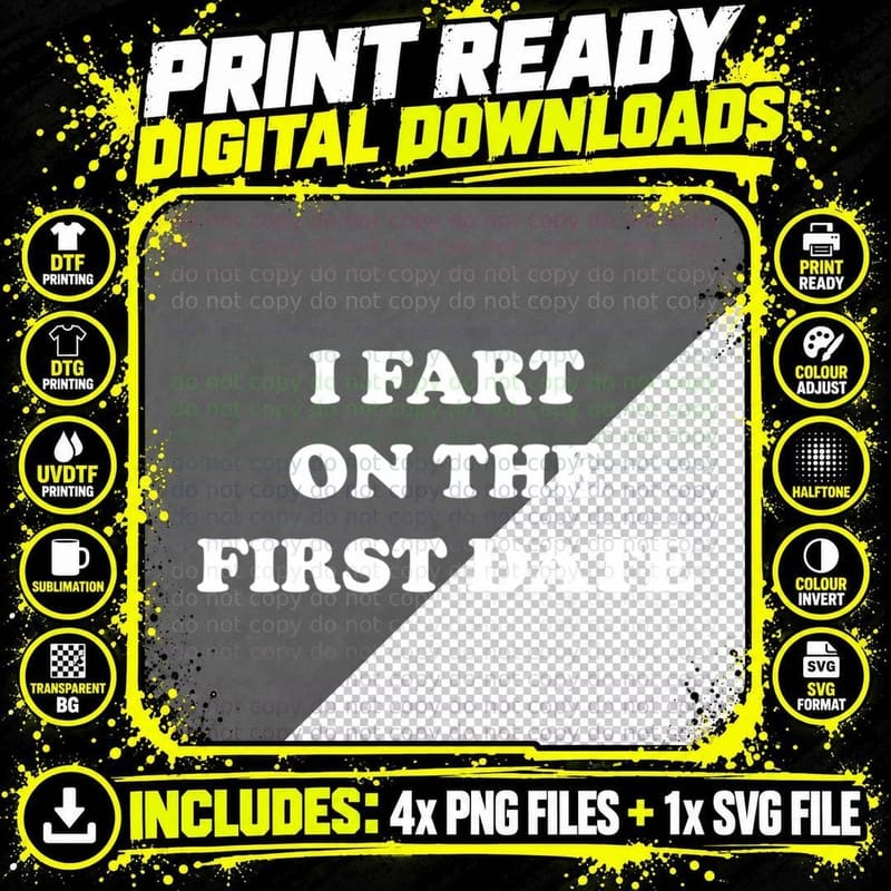 Fart on First Date Funny Chunky Black Letter Tee Png SVG Digital Bundle