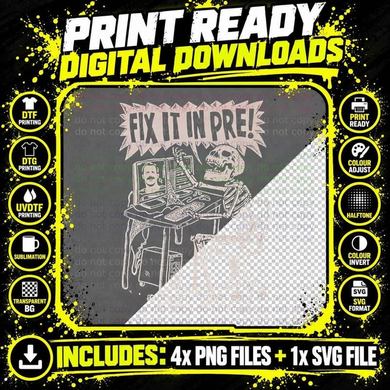Fix It in Pre! Skull Computer Repair T-Shirt Png SVG Digital Bundle