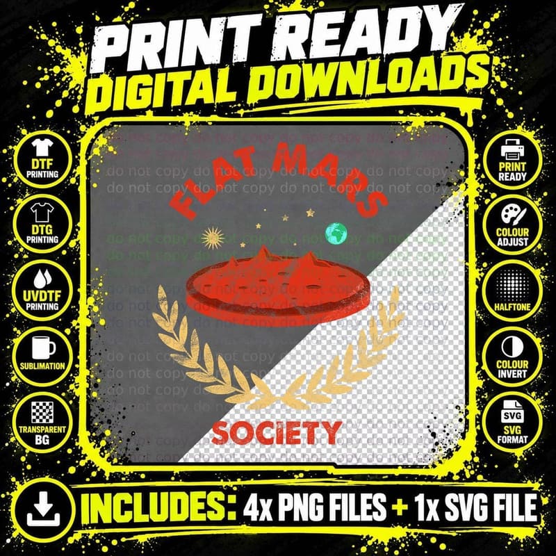 Flat Mars Society Conspiracy Theory T-Shirt Png SVG Digital Bundle