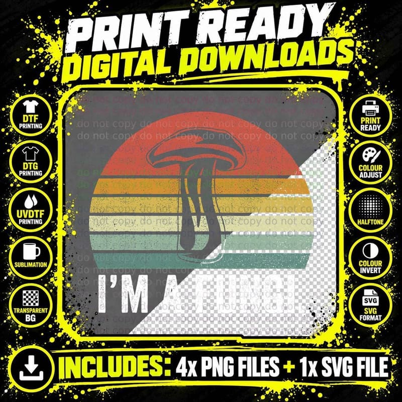 Fungi Fun Guy Mushroom Pun Biology, Retro Sunset Graphic Png SVG Digital Bundle