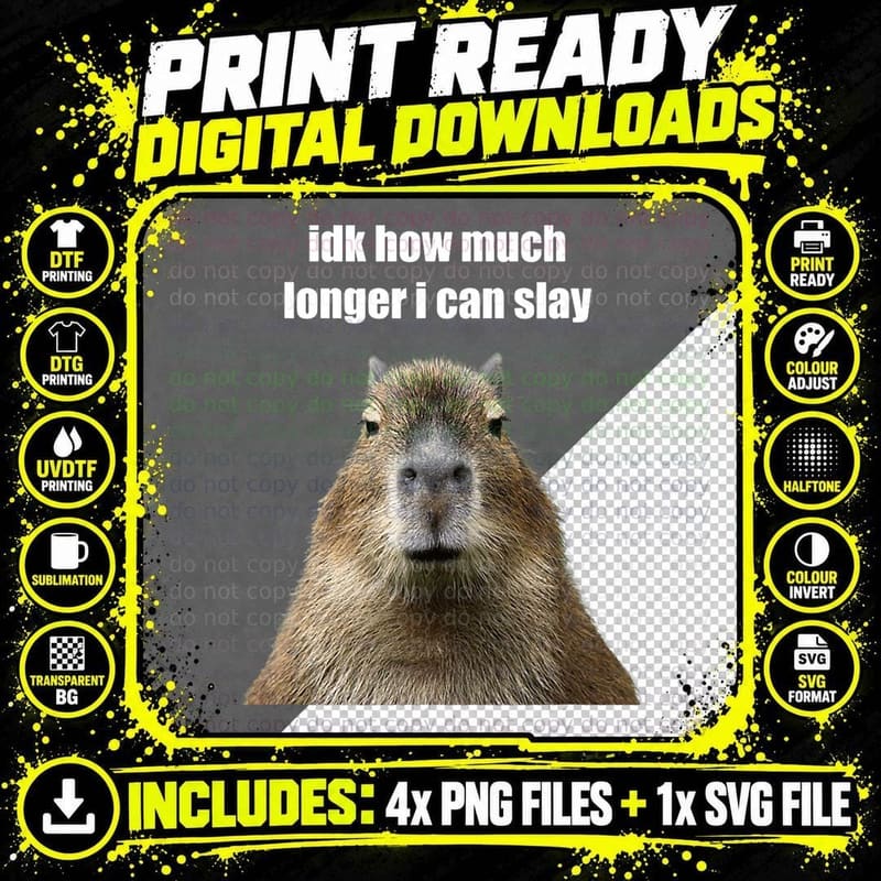 Funny Capybara Slay Meme T-Shirt, Sarcastic Animal Humor Png SVG Digital Bundle