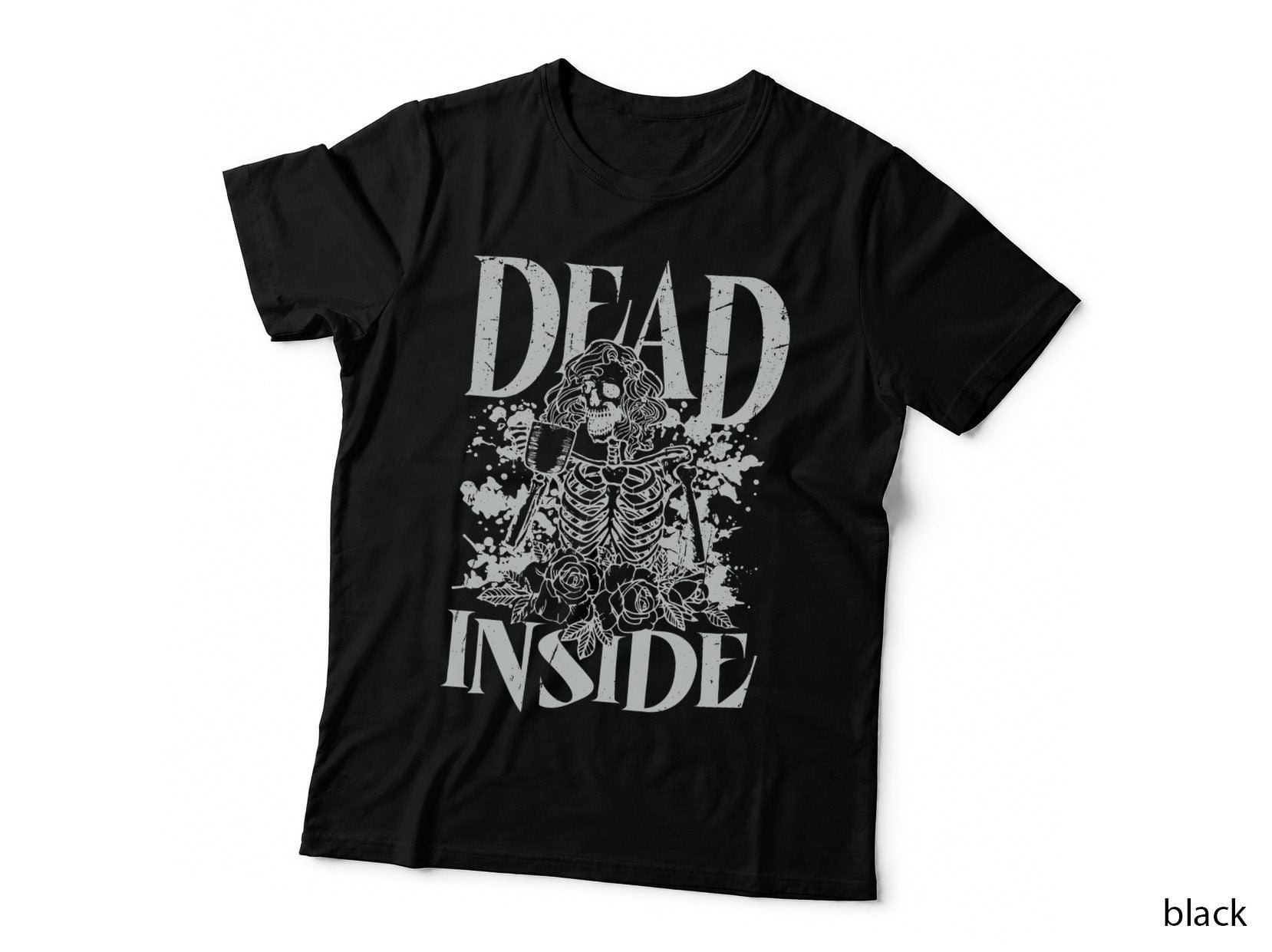 Funny Dead Inside Casual Graphic T-Shirt, Gothic Skull Art