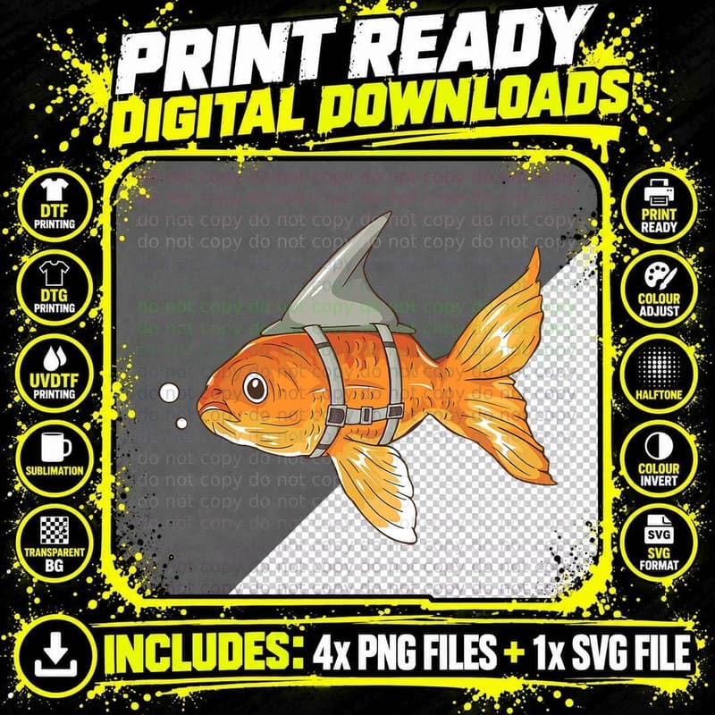 Funny Golden Fish T-Shirt, Quirky Animal Print Png SVG Digital Bundle