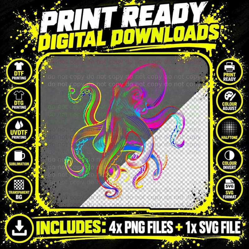 Funny Octopus Sea Monster Krakens Jellyfishes Sea Png SVG Digital Bundle