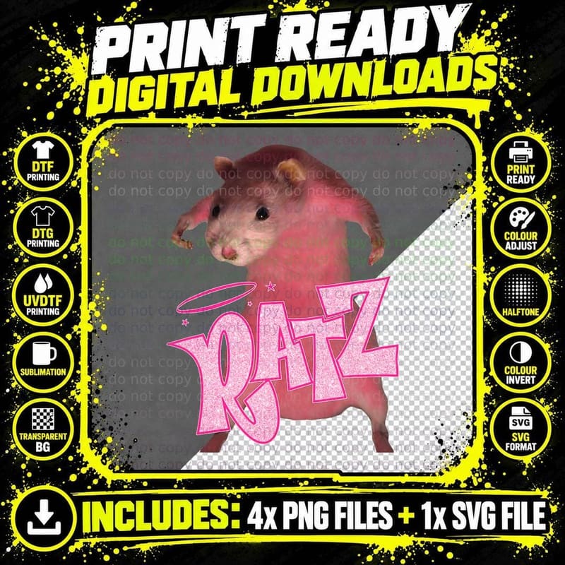 Funny Pink Rat Meme T-Shirt, Quirky Animal Design Png SVG Digital Bundle