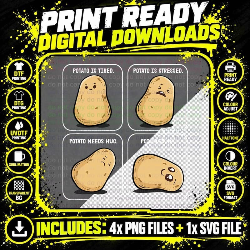 Funny Potato Meme T-Shirt, Cute Veggie Humor Png SVG Digital Bundle