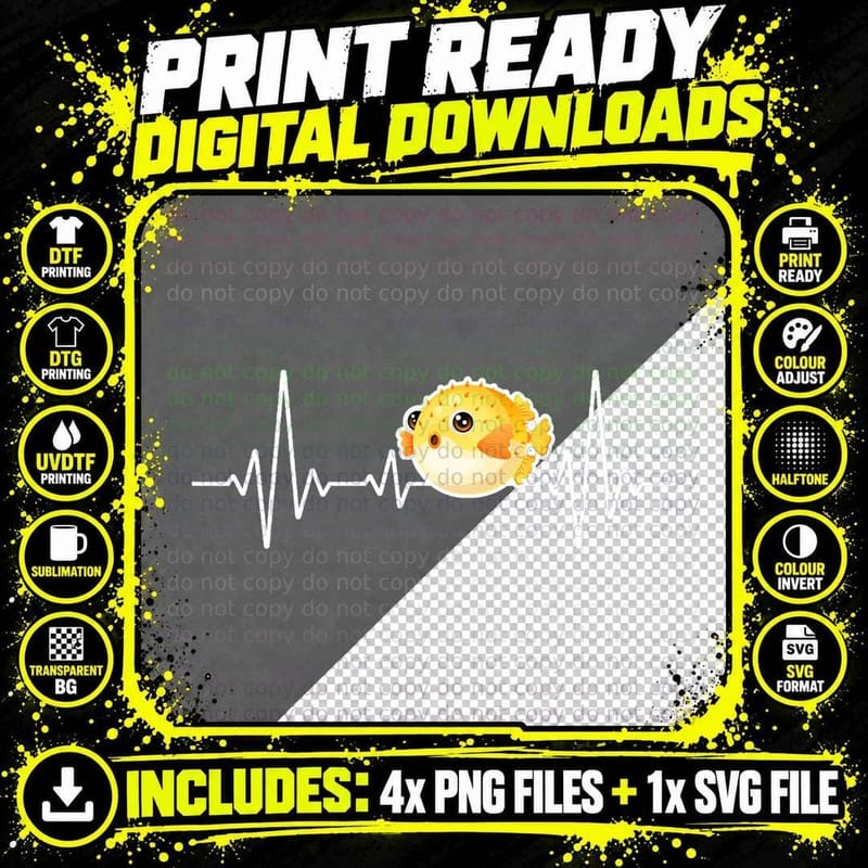 Funny Puffer Fish Heartbeat T-Shirt, Animal Humor Png SVG Digital Bundle